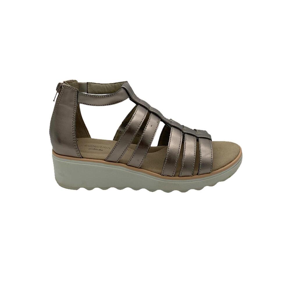 Clarks Collection Gladiator Wedge Sandals Jillian Pewter Metallic - Medium